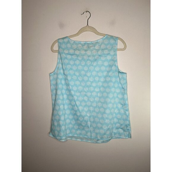 Talbots Cotton Blouse Blue White Scallop Sleeveless Tank Round Neck Size Small - Picture 3 of 8